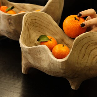 侘寂风实木托盘家用元宝果盘串珠收纳架复古木头摆件桌面茶室茶盘