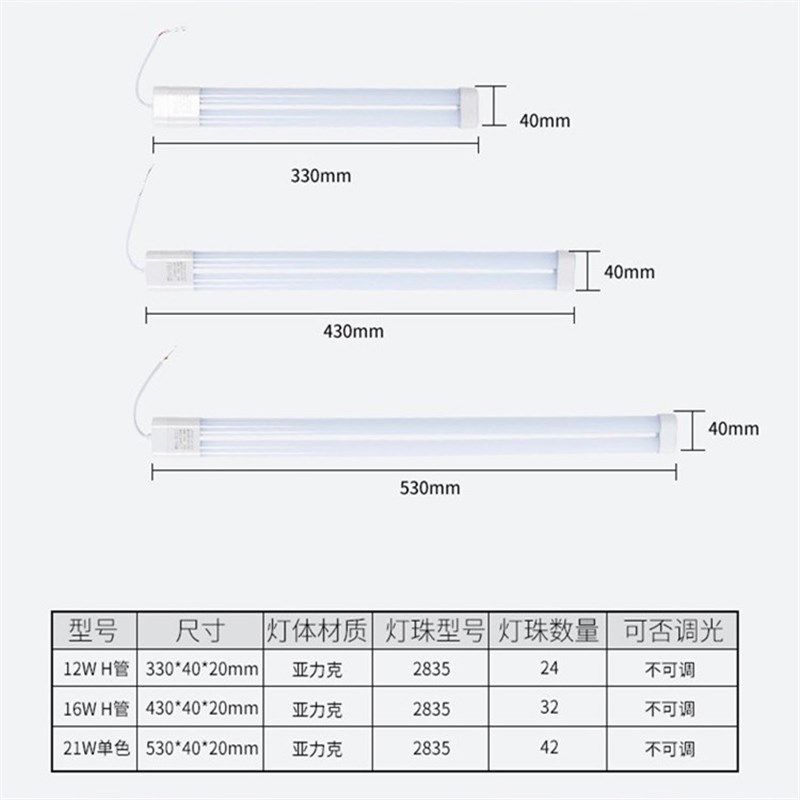 led灯管H管H型平四针改造节能灯管替换三基色荧光灯管24W/36W/55W,家装灯饰光源,LED球泡灯,淘宝优惠券,粉丝福利购,淘宝优惠卷