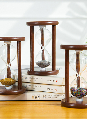 中国古典风圆形木框金银彩色沙漏计时器家居书房办公室摆件礼物品