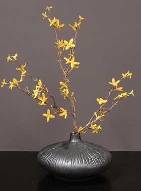 创意新中式扁形花瓶摆件花艺套装客厅酒柜桌面茶几样板房软装饰品