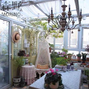 森野照明 乡村木头灯客厅卧室别墅民宿阳台创意复古实木吊灯 法式