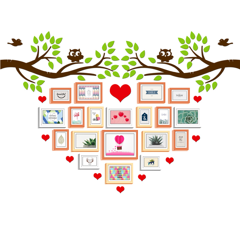 公司照片墙装饰挂墙相框组合创意相片墙亚克力爱心自粘心形照片树