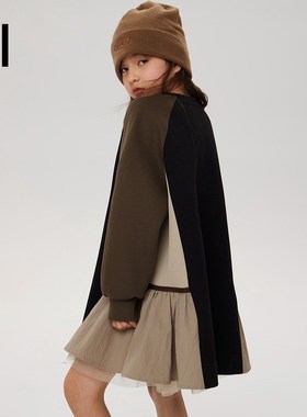 ei童装女童连衣裙2024秋装新款针织长袖拼接设计感卫衣裙亲子装