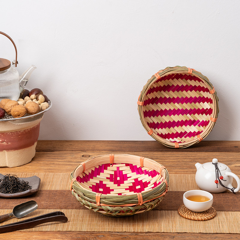 潮汕竹艺家用圆簸箕竹编竹筐农家幼儿园舞蹈道具竹编制品竹水果盘