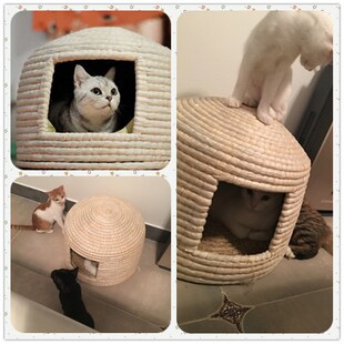 四季猫窝狗窝 冬天保暖宠物草窝 手工草编宠物窝 日式猫咪窝 包邮