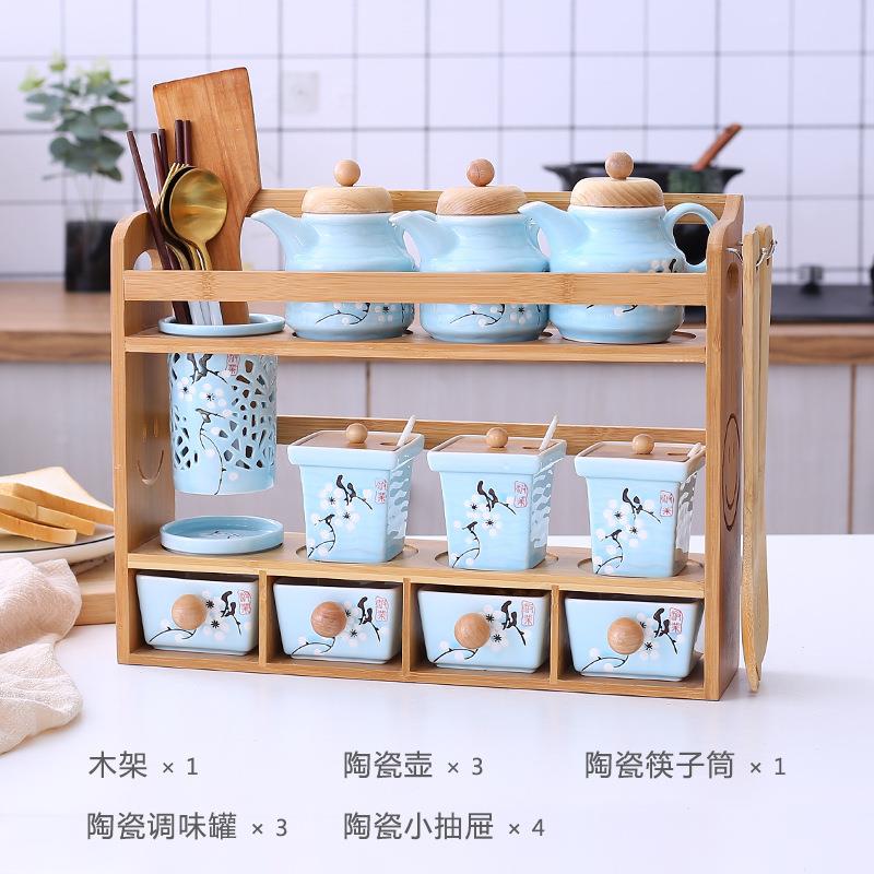【折扣价】双厨房陶瓷有盖调料盒套装壶油筷子组合装创筒意家用上