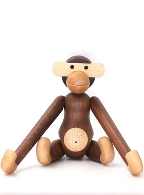 丹麦实木猴子摆件  木质猴挂件客厅玄关家居品 创意毕业生日礼物