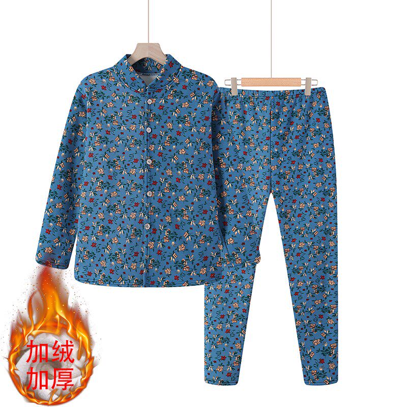 中老年人保暖内衣女士加厚加绒冬季开衫妈妈老人奶奶秋衣秋裤套装