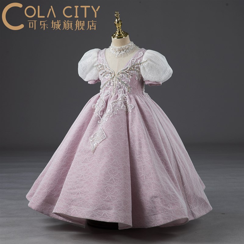 儿童礼服新款女童拖尾洋气公主长裙花童宴会模特走秀主持钢琴演出