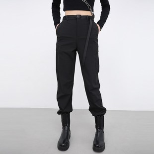 2025新款冬季休闲束脚黑色显瘦登山靴裤子厚实加绒工装裤女款秋冬