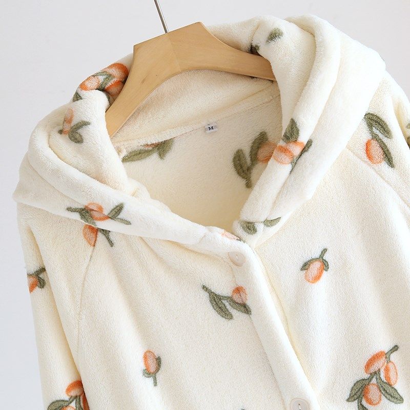 小清新~女款秋冬季加厚珊瑚绒中长款连帽浴袍宽松法兰绒睡裙睡袍