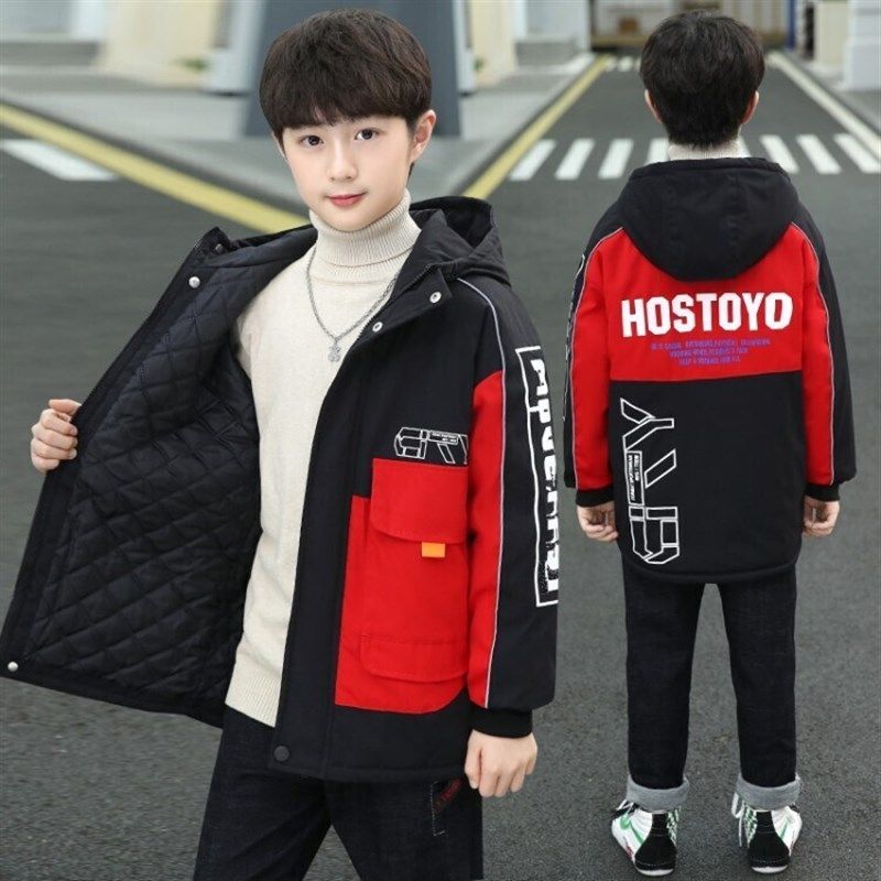 男童外套加棉加厚秋冬装儿童中长款风衣新款中大童薄款棉衣二棉潮