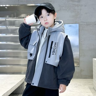 儿童装男童外套秋冬款2024新款男孩棉服冬季大童加绒加厚棉衣冬装