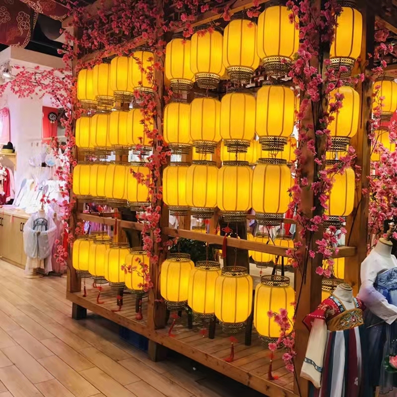 中式黄红灯笼连串户外防水  中国风三连串汉服拍照道具灯笼墙装饰