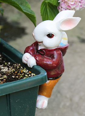 花园装饰 庭院花架装饰小摆件 园艺装饰卡通小动物兔子装饰品挂件