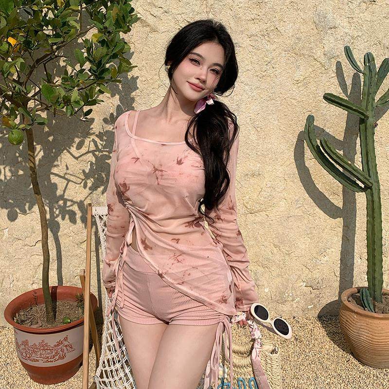 高货速发泳衣女微胖女孩三件套分体平角裤大胸度假温泉大码比基尼