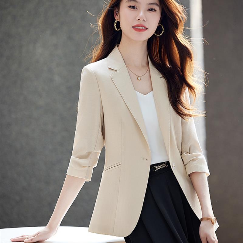 高货速发亚麻白色职业小西装外套女2025新款小个子配连衣裙高级感