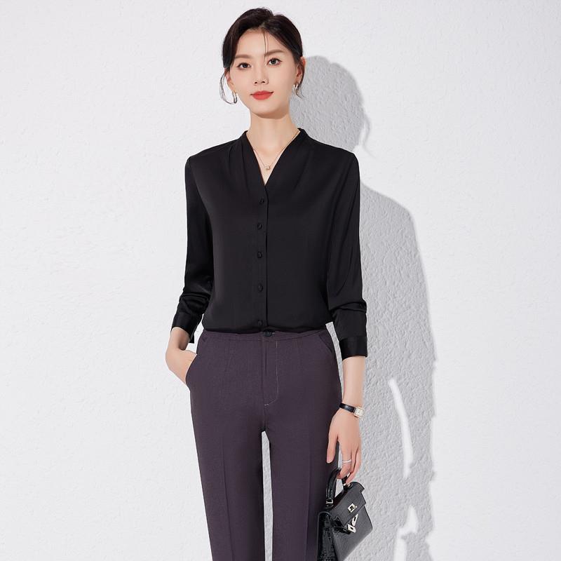 高货速发V领白色衬衫女秋秋2025新款职业套装高级感西装内搭雪纺