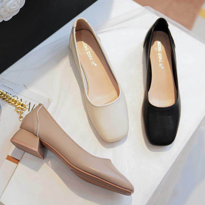 高货真皮奶奶鞋粗跟女鞋职