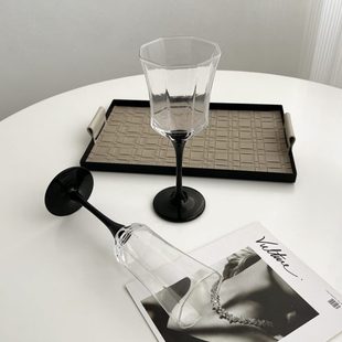 轻奢高脚红酒杯水晶玻璃 态生活中古风高级感六边形香槟杯家用法式