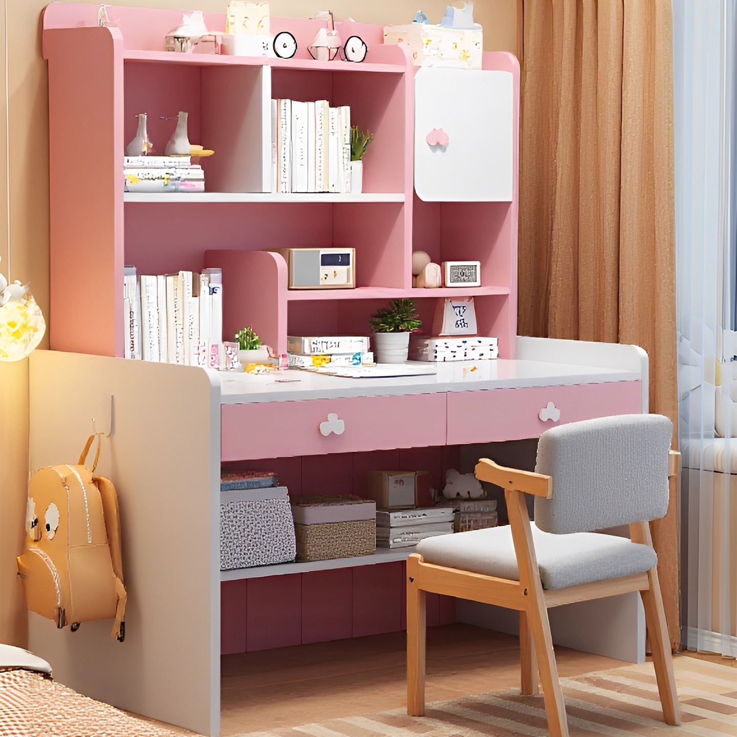 书桌书架一体桌学生家用可升降儿童学习桌带抽屉写字桌卧室电脑桌