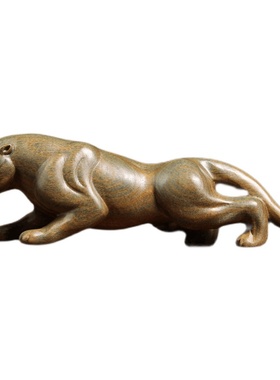 天然绿檀木金钱豹木雕手把件摆件文玩招财金钱豹子小摆件手把玩件