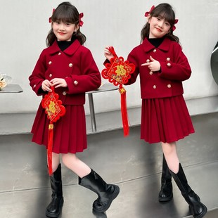 女童秋冬套装时髦洋气小公主冬装套装裙小女孩新年衣服加厚两件套