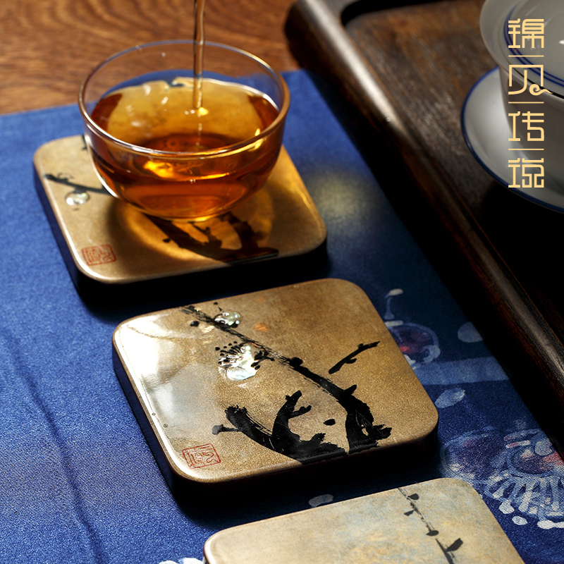 锦贝传说螺钿胡桃木质茶杯垫实木茶道杯托隔热垫创意餐桌垫子茶垫