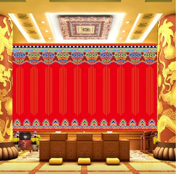 藏式背景墙佛堂佛像墙纸西藏红寺庙壁纸5D红色壁布床头背景墙壁画,家装主材,定制壁画,淘宝优惠券,粉丝福利购,淘宝优惠卷