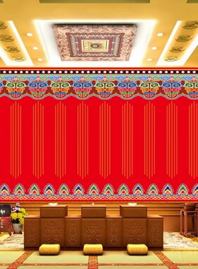 藏式背景墙佛堂佛像墙纸西藏红寺庙壁纸5D红色壁布床头背景墙壁画