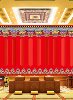佛堂佛像立体墙纸西藏红寺庙壁纸