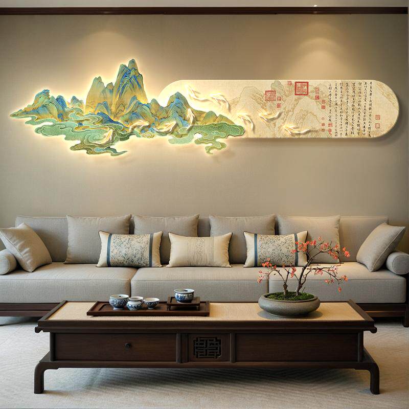千里江山客厅挂画九鱼图新中式沙发背景墙装饰画大气山水画壁画灯,家居饰品,氛围画/灯画,淘宝优惠券,粉丝福利购,淘宝优惠卷