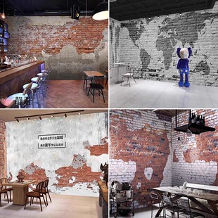 复古红砖卧室水泥墙纸工业叙利亚风格 饰壁纸 壁画烧烤火锅店餐厅装