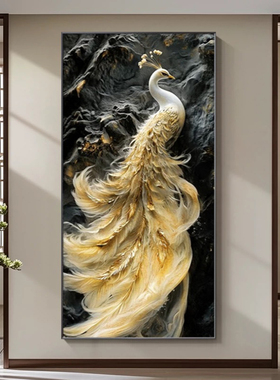 孔雀简约现代玄关装饰画led灯光