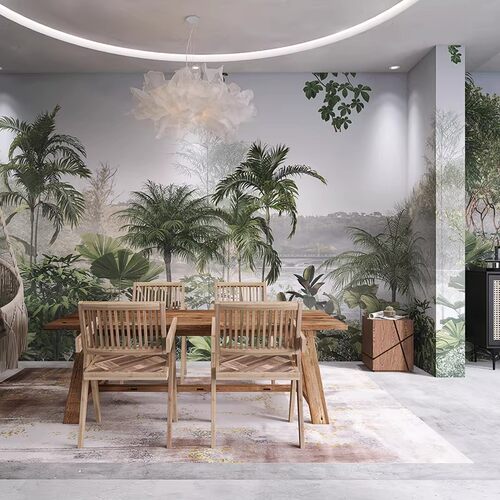 3d北欧森林主题背景墙纸植物墙布