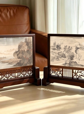 恽寿平花鸟国画实木插屏小屏风摆件摆台画框书房办公室桌面装饰品