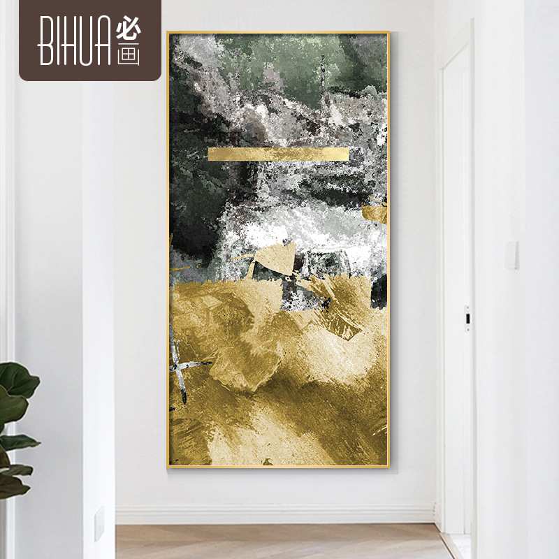 轻奢铝合金玄关装饰画抽象金箔画北欧玄关画酒店走廊尽头墙挂画