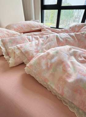 双层纱YU~A类母婴级双层纱布四件套法式少女心全棉宿舍三件套床品