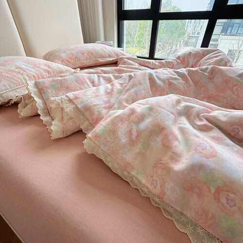 双层纱YU~A类母婴级双层纱布四件套法式少女心全棉宿舍三件套床品