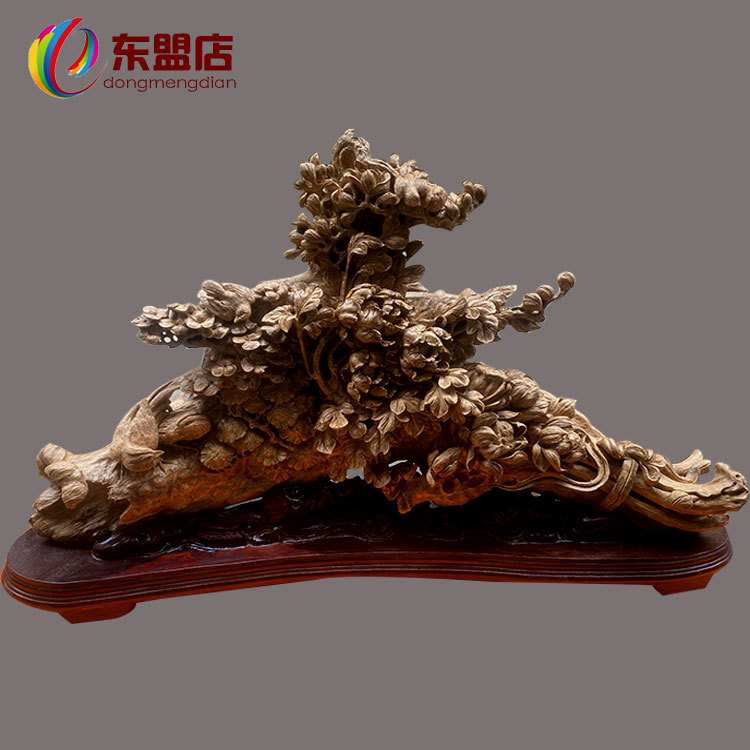 天然印尼达拉干沉香摆件雕刻花开富贵老料高油居家摆设办公工艺品