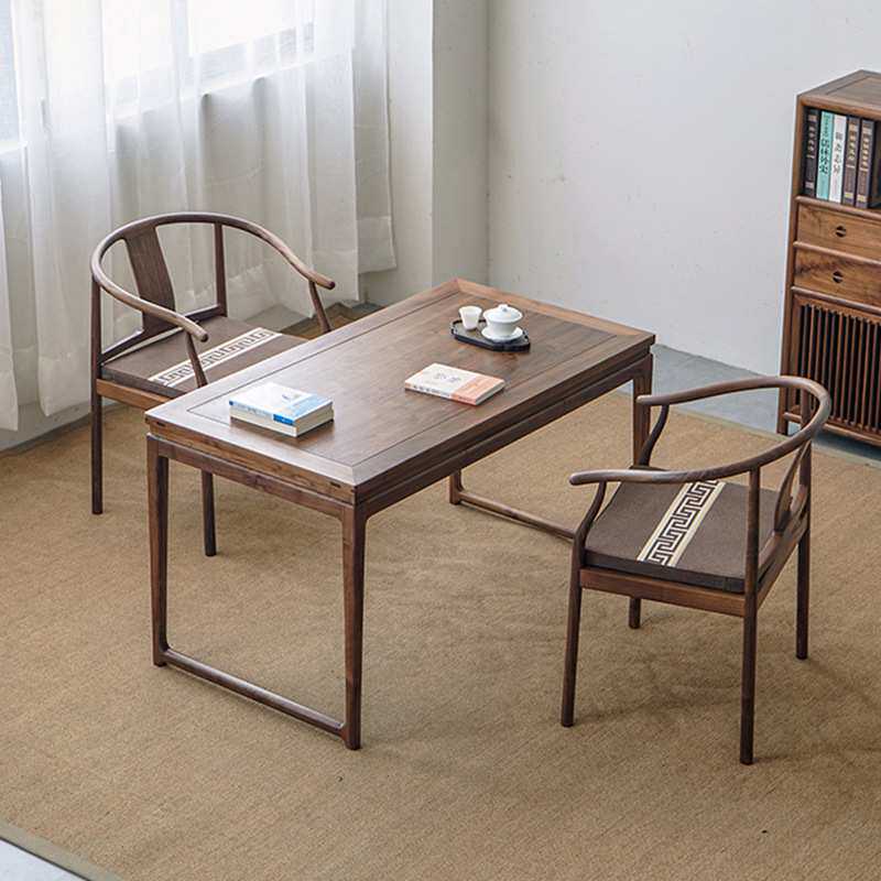 新中式家用老榆木书桌书画桌阳台茶桌组合办公室茶室家具源头工厂