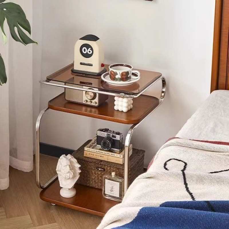 家用边几带轮小推车客厅中古风沙发茶几角几北欧可移动餐车置物架