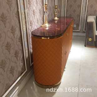 后现代贴皮餐边柜客厅双门带抽屉储物柜大理石边柜备餐桌轻奢现代