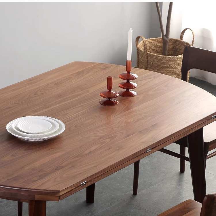 北欧黑胡桃木实木餐桌折叠饭桌简约小户型四人六人樱桃木伸缩圆桌