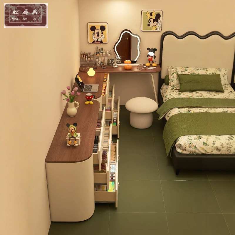 梳妆台书桌斗柜一体实木简约卧室收纳柜组合多功能床尾柜化妆台