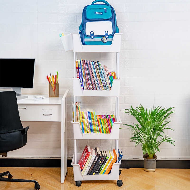 可移动书架落地置物架多层家用卧室书房收纳架零食小推车置物架