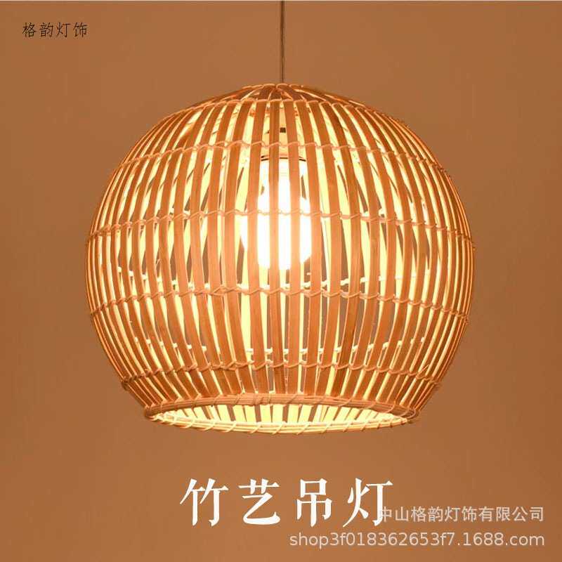 竹编吊灯东南亚风格复古快餐厅过道吧台灯竹艺手工编织店面灯具
