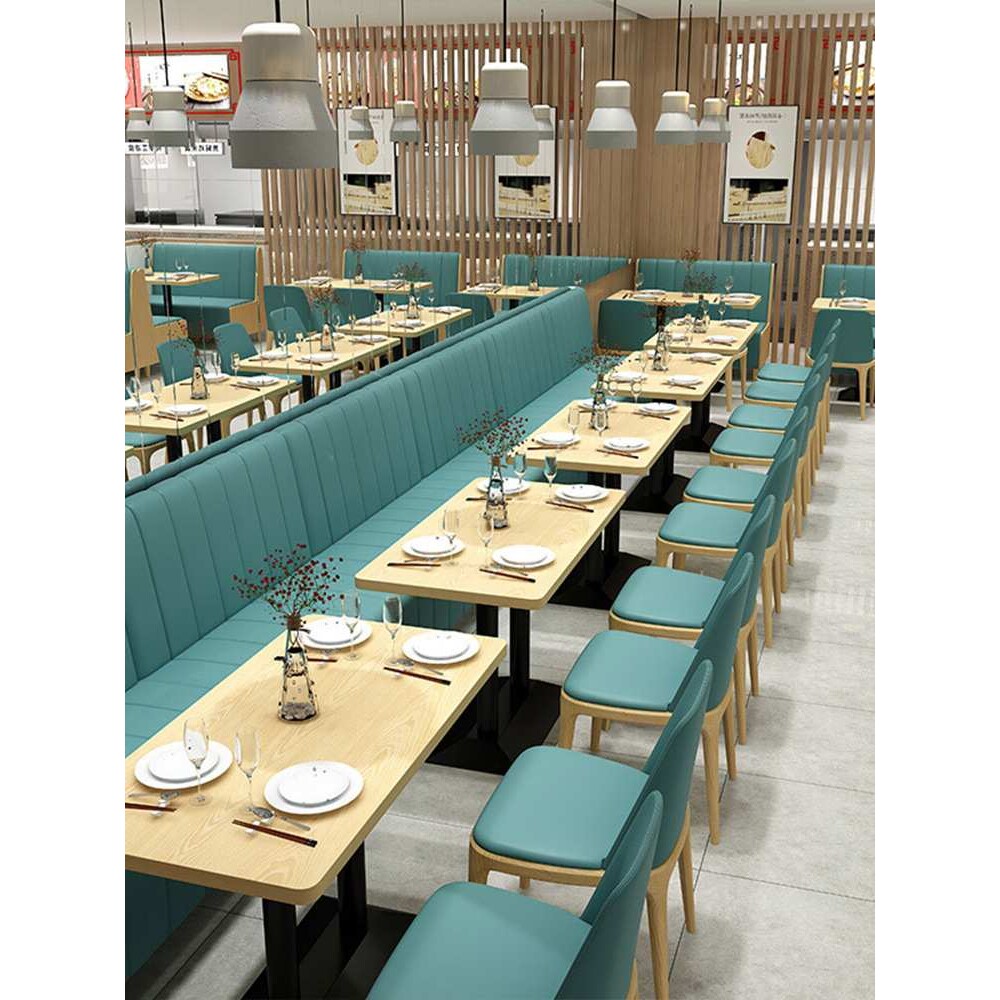 商用简约咖啡厅休闲书吧靠墙卡座沙发韩式料理店火锅店桌椅组合