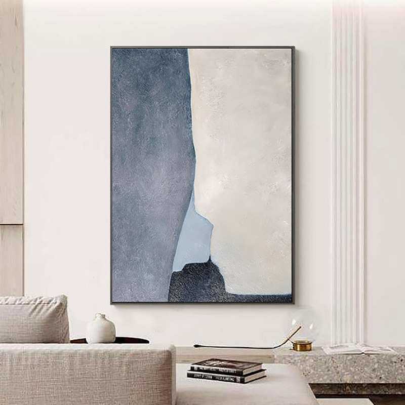 现代简约抽象客厅装饰画大幅艺术挂画北欧风落地画玄关蓝色系壁画