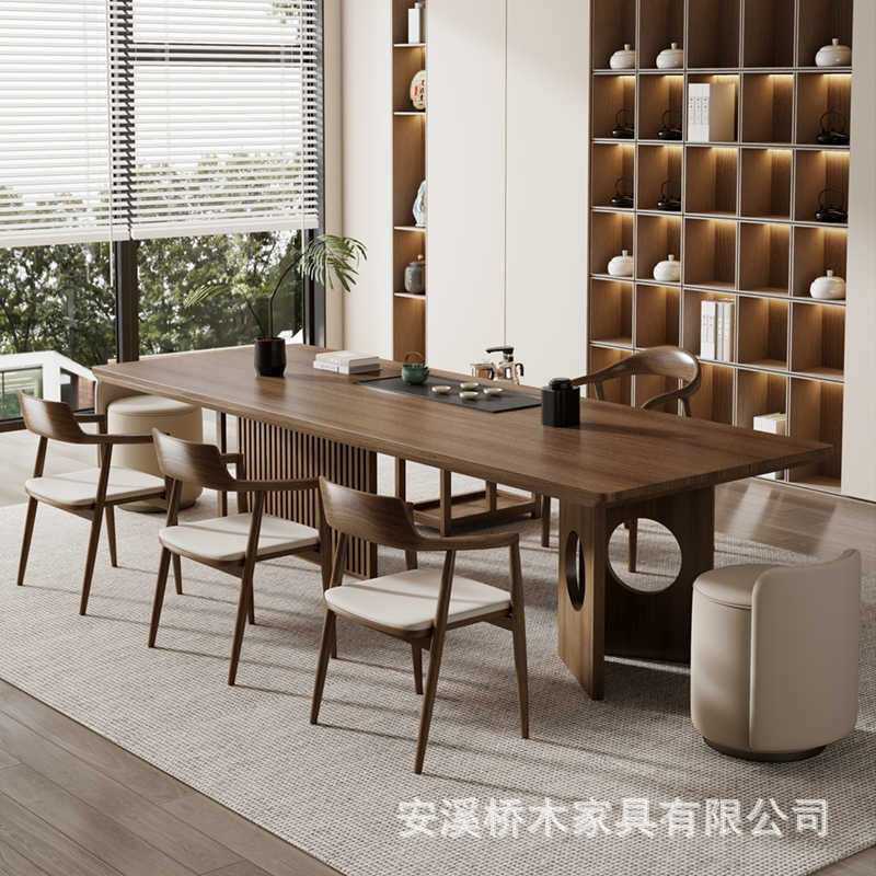 新中式实木家用办公室泡茶桌组合原木大板茶盘一体泡茶台简约茶几